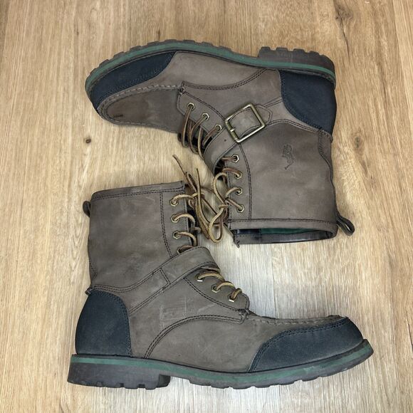 Polo Ralph Lauren Mens 10 D Ranger Boots Brown Woolton Lace Up Buckle Leather - Picture 8 of 11